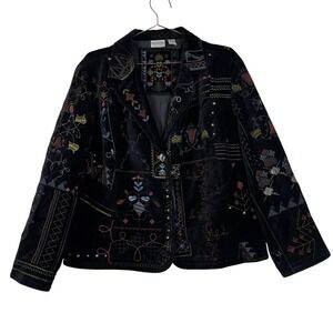 Chicos Mercury Riba Jacket Velvet Embroidered Sz 3 Whimsy Goth Boho Art To Wear